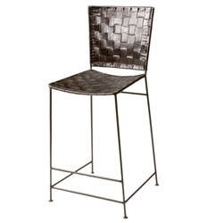 Set of 2 Woven Leather Antique Brown Counter Stools (India)