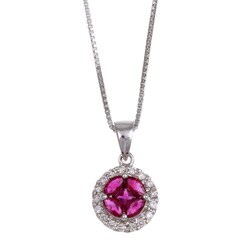 14k White Gold Ruby and 1/10ct TDW Diamond Necklace (K, I2)