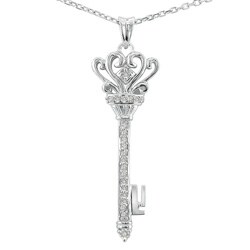 Sterling Silver 1/6ct TDW Diamond Key Necklace (I-J, I3)