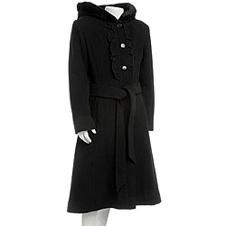 Rothschild Big Girl's Ruffle-front Hooded Wool Coat