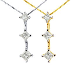 14k Gold 3/4ct TDW Princess Diamond 3-stone Necklace (I-J, I1)