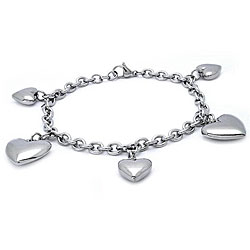 Stainless Steel Puffed Heart Charm Bracelet