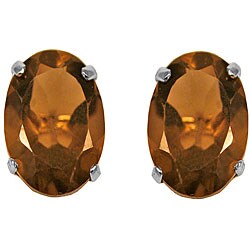 10k White Gold Oval-cut Smokey Quartz Stud Earrings