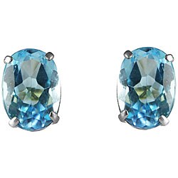 10k White Gold Oval-cut Aquamarine Stud Earrings