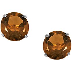 10k White Gold Round Smokey Quartz Stud Earrings