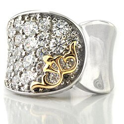 Michael Valitutti Palladium/ Silver/ 14k Gold White Cubic Zirconia Pave Ring