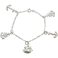 Sterling Silver Ship and Anchor Charm Bracelet