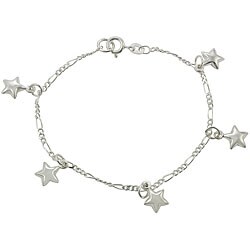 Sterling Silver Puffed Star Kids Charm Bracelet