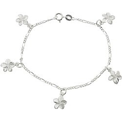 Sterling Silver Plumeria Flower Charm Bracelet