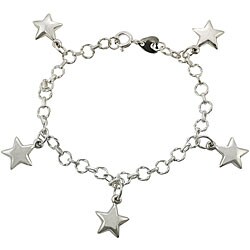 Sterling Silver Puffed Star Charm Bracelet