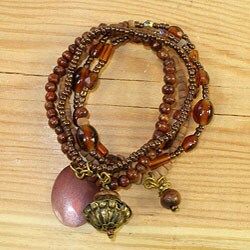 Shell and Wood Brown Charm Bracelet (India)