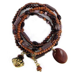 Shell and Wood Purple Charm Bracelet (India)
