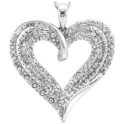 Sterling Silver 1/4ct TDW Diamond Open Heart Necklace (I-J, I3)
