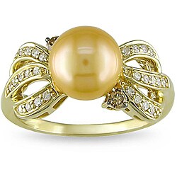 10k Gold Golden Pearl and 1/5ct TDW Diamond Ring (H-I, I2-I3) (8-8.5 mm)