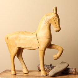 Hand-carved Wooden Horse Statue (India)