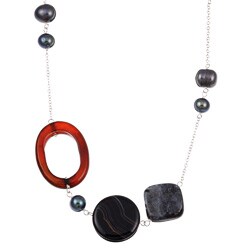 Carnelian, Black Onyx, Labradorite, Freshwater Pearl Necklace (12 mm)