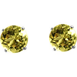 10k White Gold 8-mm Round Basket-set Lemon Quartz Stud Earrings