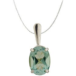 10k White Gold Basket-set Oval Aquamarine Necklace