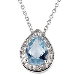 Sterling Silver Created Blue Topaz and 1/10ct TDW Diamond Necklace (J-K, I2-I3)
