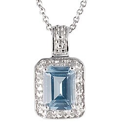 Sterling Silver Created Blue Topaz and 1/10ct TDW Diamond Necklace (J-K, I2-I3)