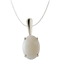 10k White Gold Basket-set Oval Opal Necklace
