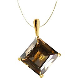 10k Yellow Gold Square Smokey Quartz Necklace