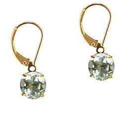 10k Yellow Gold Round Green Amethyst Leverback Earrings