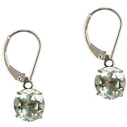 10k White Gold Round Green Amethyst Leverback Earrings