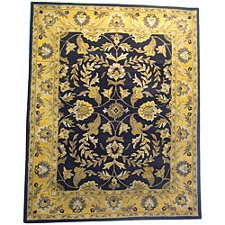 Indo Hand-tufted Kashan Black Wool Rug (8' x 10')