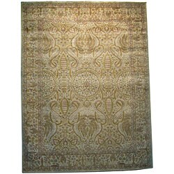 Indo Hand-knotted Tabriz Beige Wool Rug (9' x 12')