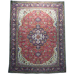 Persian Tabriz Hand-knotted Red Wool Rug (10' x 12'10)