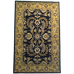 Indo Hand-tufted Kashan Black Wool Rug (5' x 8')