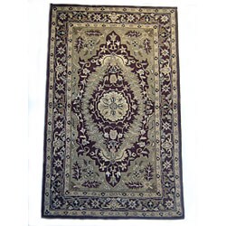Indo Hand-tufted Kashan Burgundy Wool Rug (5' x 8')