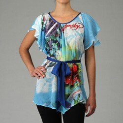 Ed Hardy Women's Flutter Sleeve Tie-front Top