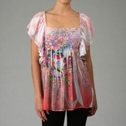 Ed Hardy Women's Chiffon Flutter-sleeve Blouse