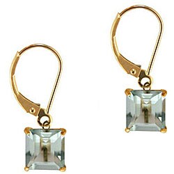 10k Yellow Gold Basket-set Square Green Amethyst Leverback Earrings