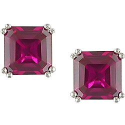 10k White Gold Created Ruby Earrings