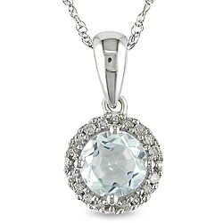 10k White Gold Aquamarine and 1/10ct TDW Necklace (H-I, I2-I3)