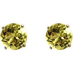 10k Yellow Gold Basket-set Round Lemon Quartz Stud Earrings