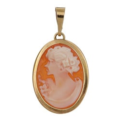 18k Yellow Gold Shell Profile Cameo Oval Pendant