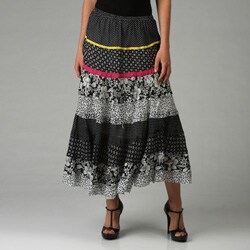 L'Affaire Women's Black Mixed Print with Taping Long Skirt