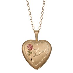14k Goldfill Engraved 'Love' 16mm Heart Locket Necklace