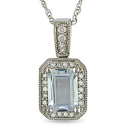 10k White Gold Aquamarine and 1/10ct TDW Necklace (H-I, I2-I3)