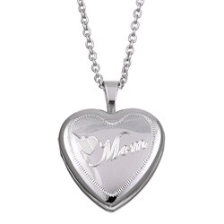 Silvertone Engraved 'Mom' 16-mm Heart Locket Necklace