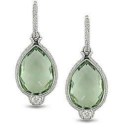 14k White Gold Green Amethyst and 1 1/10ct TDW Diamond Earrings