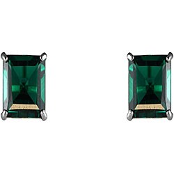 10k White Gold Basket-set Emerald-cut Emerald Stud Earrings