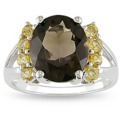 Sterling Silver Smokey Quartz and Citrine Ring