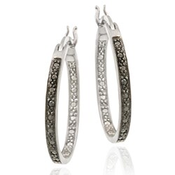 Sterling Silver 1/10ct TDW Champagne Diamond Oval Hoop Earrings (I2-I3)