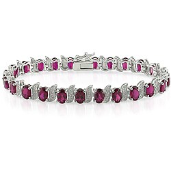 Silver Created Ruby and Diamond Accent Tennis Bracelet