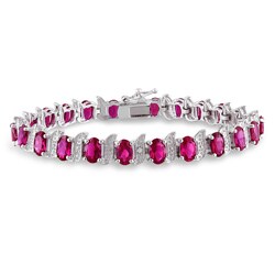 Silver Created Ruby and Diamond Accent Tennis Bracelet